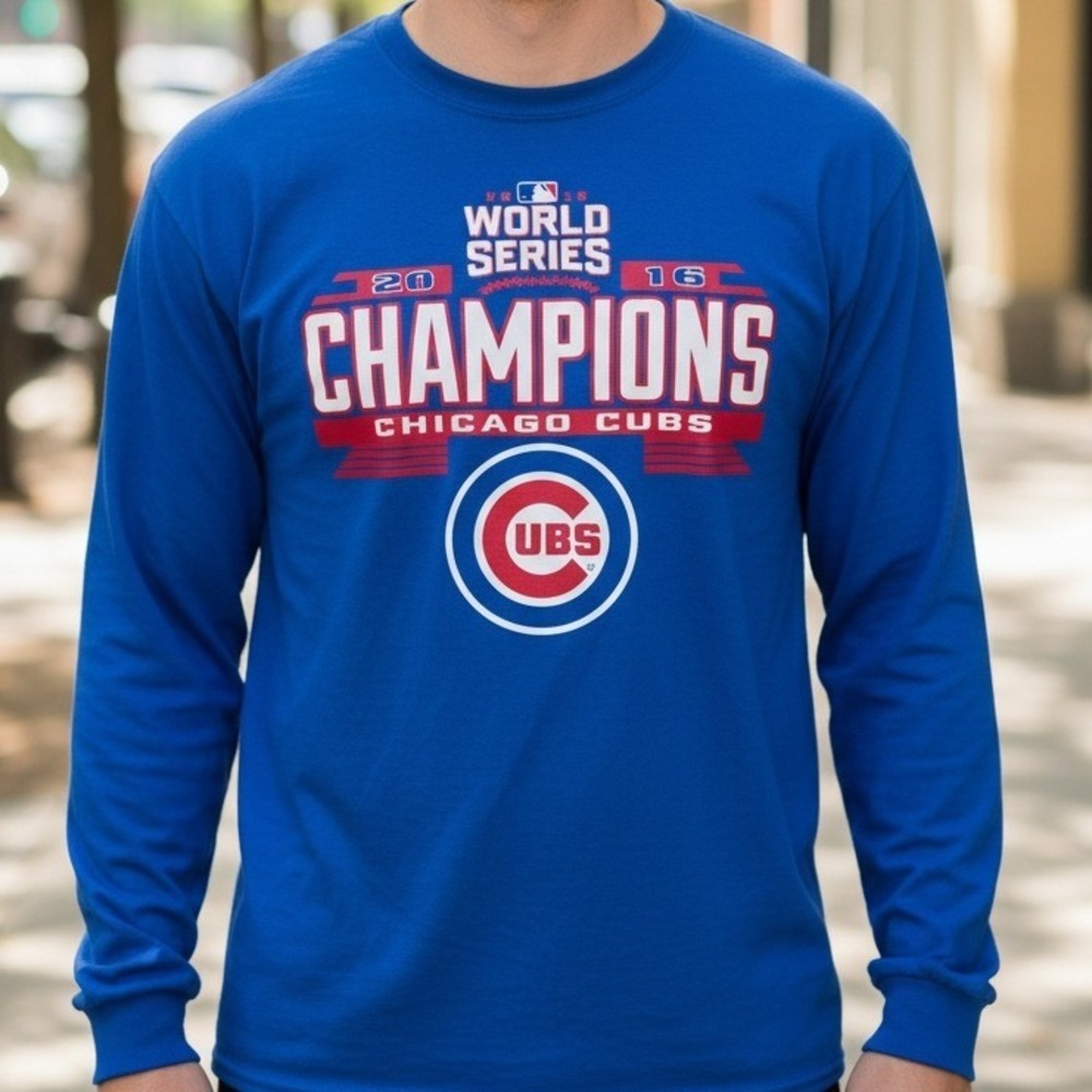 Chicago Cubs 2016 World Series Champions Blue Long Sleeve T-Shirt‎ Mens L